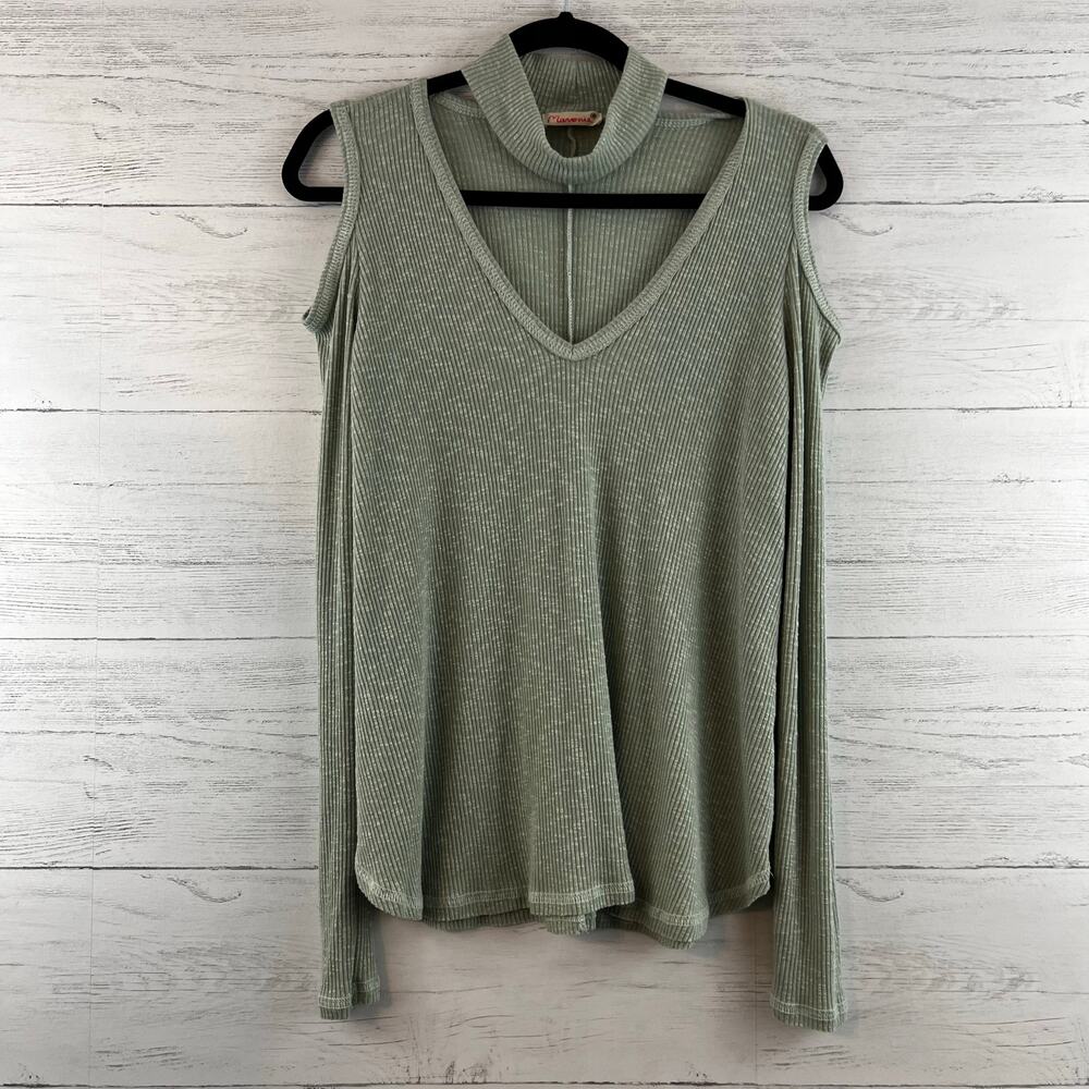 Women's Sage Green Cold Shoulder Top